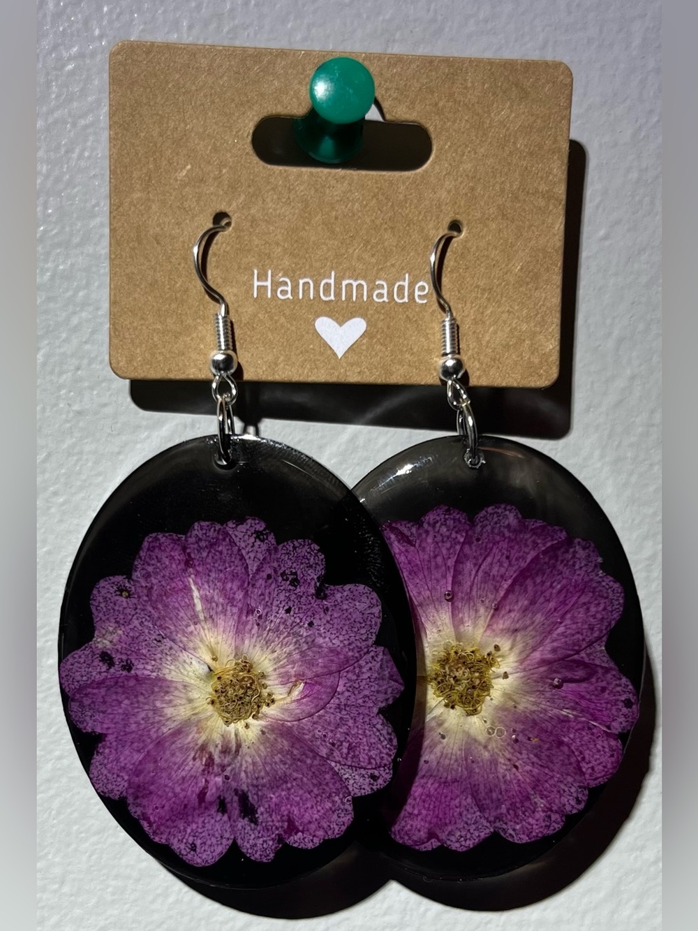 Handmade Purple Pressed Flower Resin Earrings